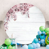 Aperturee - Pink Floral And Grey Wooden Round Birthday Backdrop